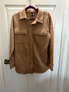 Women's Camel Utility Shirt Jacket with Front Pockets